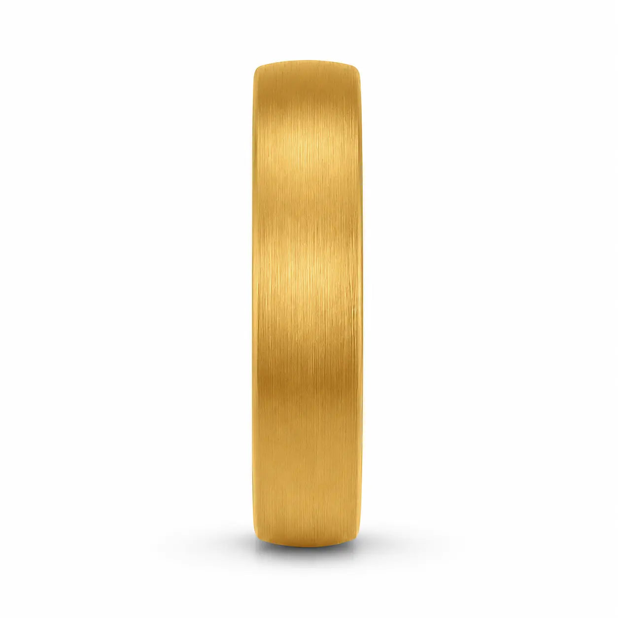 Front view of a 4mm brushed gold tungsten wedding ring with rounded comfort fit profile