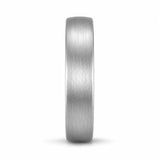 Front view of a 4mm brushed silver tungsten wedding ring with rounded comfort fit profile