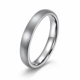 4mm brushed silver tungsten wedding ring with comfort fit profile on a white background