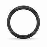 Front view of a 6mm brushed black tungsten wedding ring showing the comfort fit profile and brushed matte finish.
