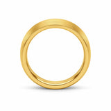 Side profile of a 6mm brushed gold tungsten wedding ring showing its comfort fit thickness
