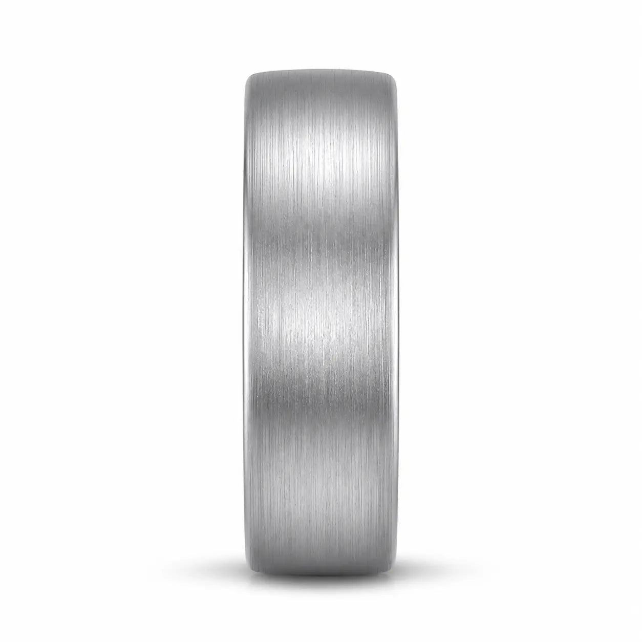 Front view of a 6mm brushed silver tungsten wedding ring on a white background