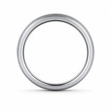 Side view of a 6mm brushed silver tungsten wedding ring on a white background