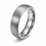 6mm brushed silver tungsten wedding ring on a white background