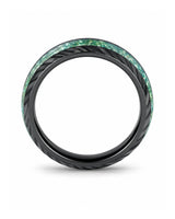 8mm Black Moss Agate Tungsten Wedding Ring with Damascus Grain