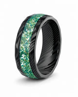 8mm Black Moss Agate Tungsten Wedding Ring with Damascus Grain