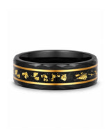8mm Black Hammered Tungsten Wedding Ring with Gold Foil Inlay