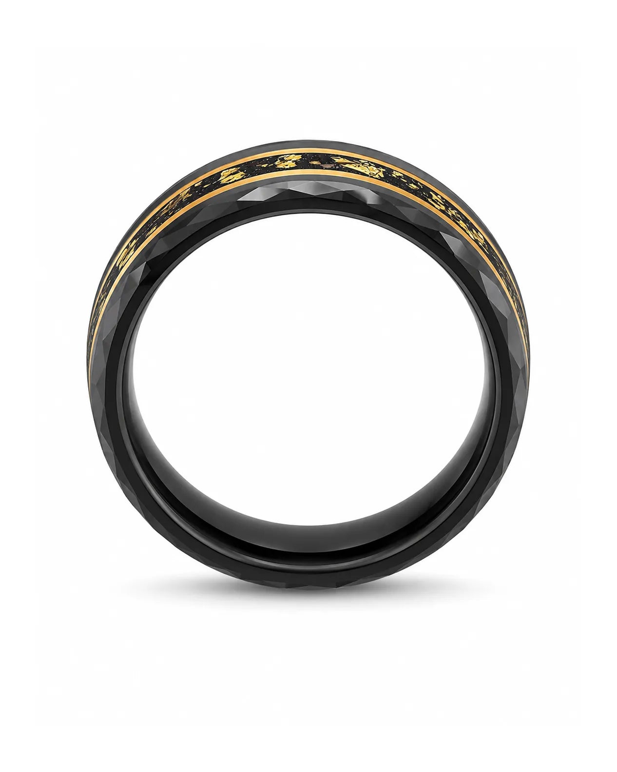8mm Black Hammered Tungsten Wedding Ring with Gold Foil Inlay