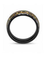 8mm Black Hammered Tungsten Wedding Ring with Gold Foil Inlay