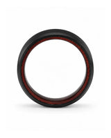 Side profile of an 8mm brushed black tungsten wedding ring showing the comfort fit profile