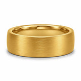 8mm brushed gold tungsten wedding ring lying flat showing the brushed finish and polished comfort fit interior