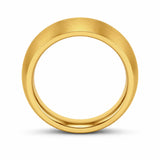 Side profile of a 8mm brushed gold tungsten wedding ring showing its comfort fit thickness