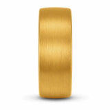 Front view of a 8mm brushed gold tungsten wedding ring with rounded comfort fit profile