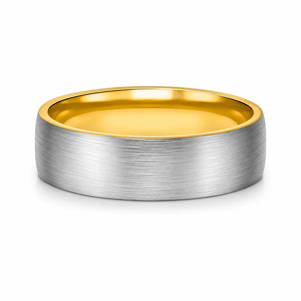 8mm Brushed Silver Tungsten Wedding Ring with Gold Interior
