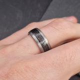 Meteorite ring for men with brushed silver finish