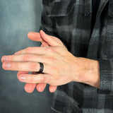 mens meteorite wedding band space inspired tungsten ring