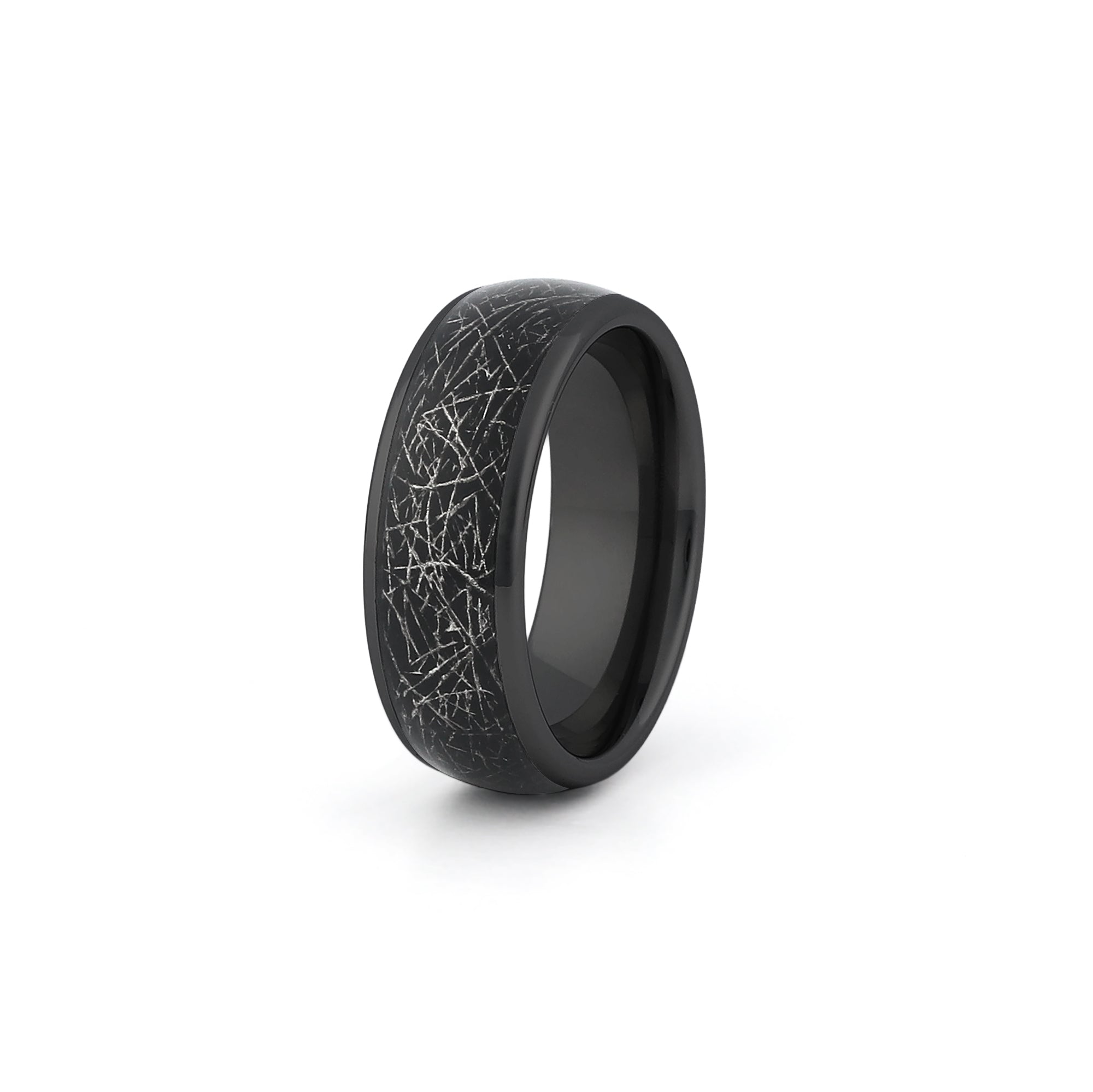 black tungsten meteorite wedding band mens