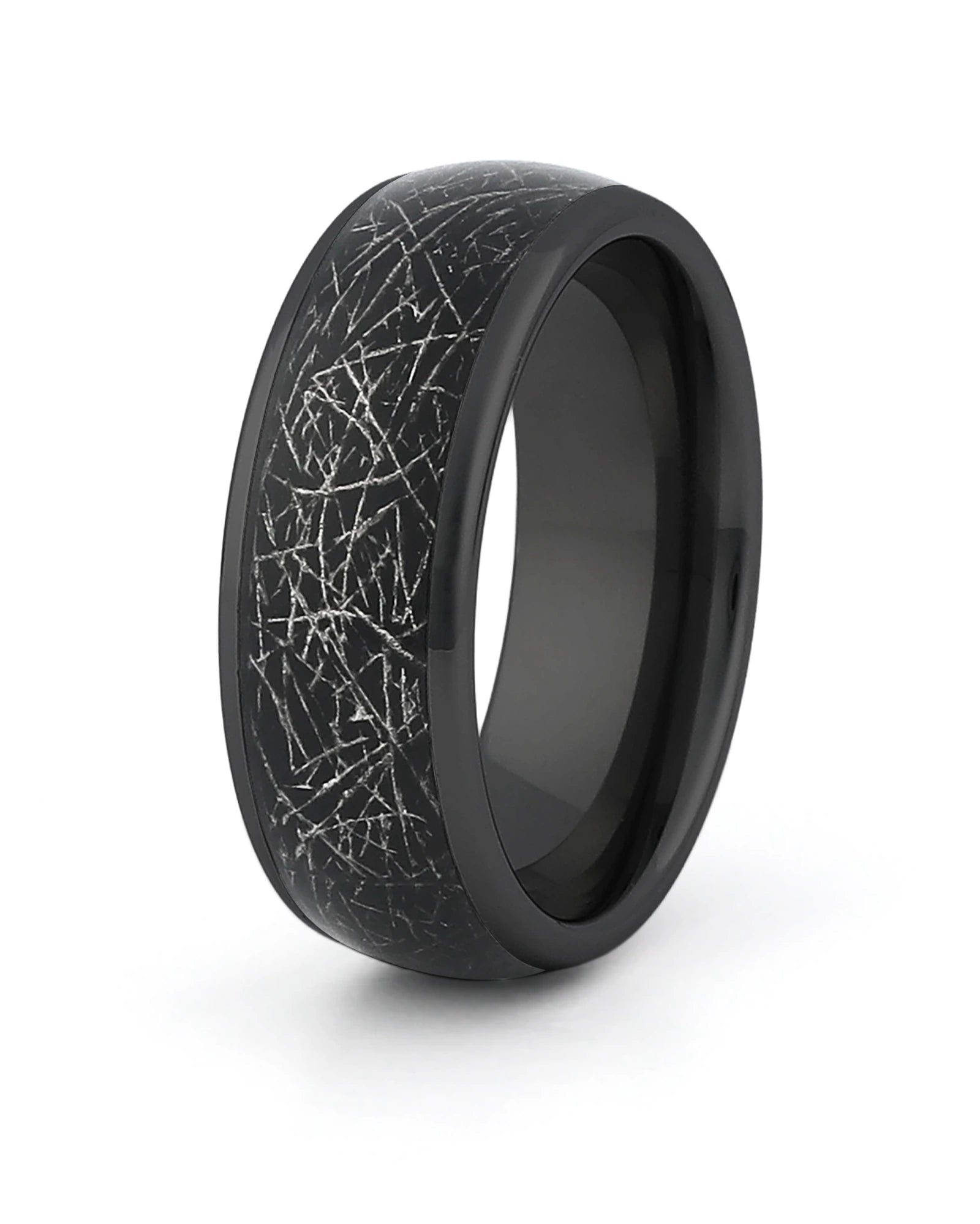 Black tungsten meteorite ring with galaxy inlay