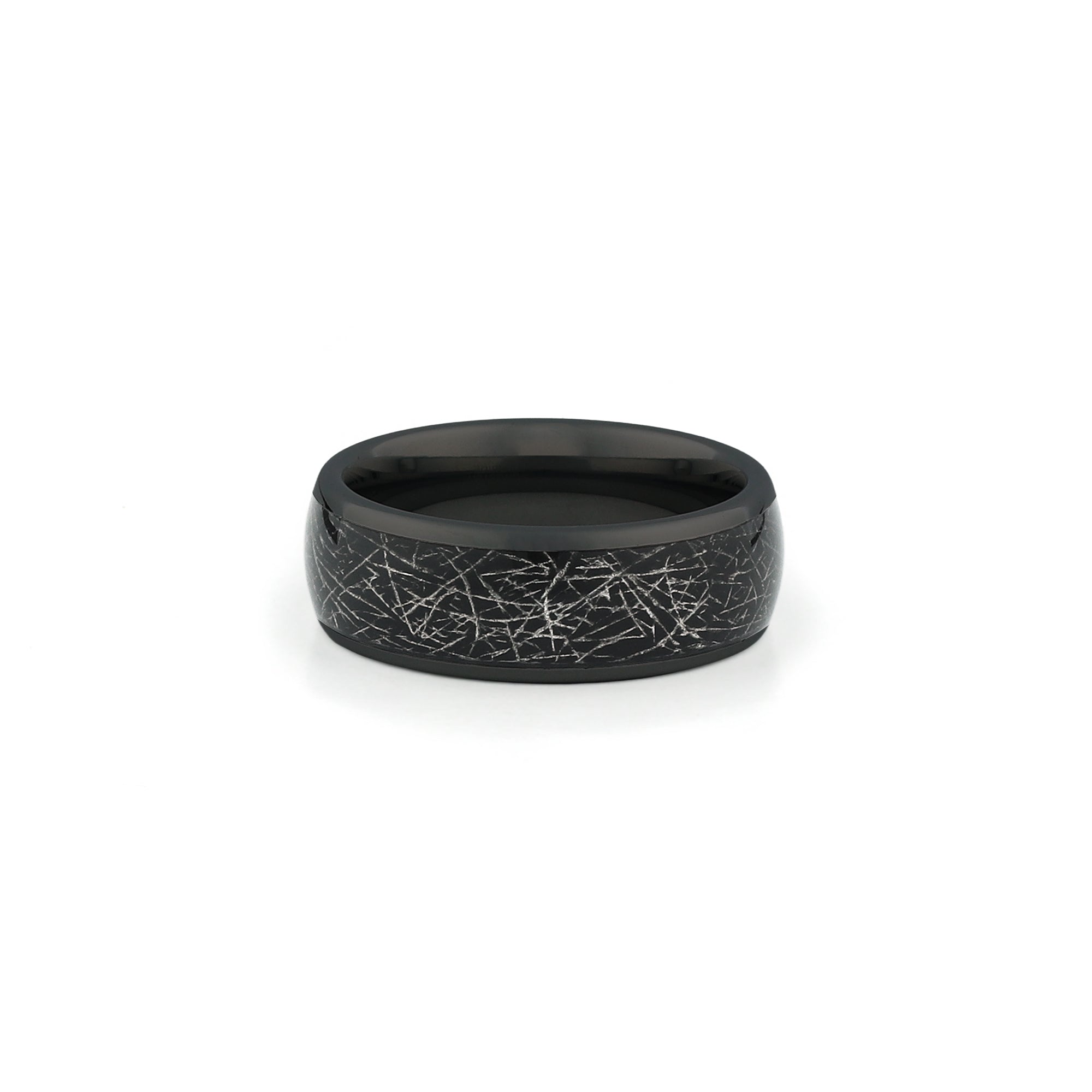 black tungsten meteorite wedding band mens