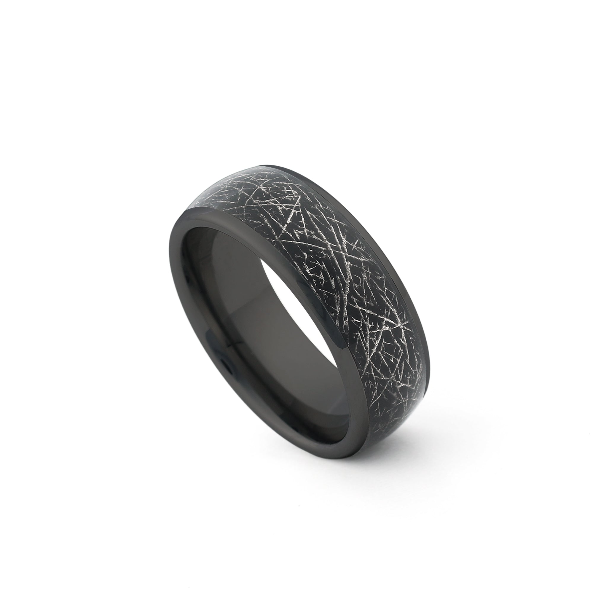 black tungsten meteorite wedding band mens