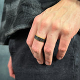 mens meteorite wedding band space inspired tungsten ring