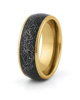 Gold tungsten meteorite ring with galaxy inlay