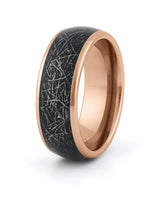 Rose gold tungsten meteorite ring with galaxy inlay