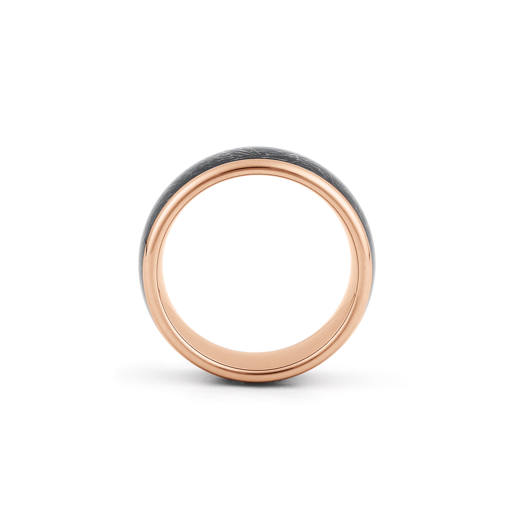 rose gold tungsten meteorite wedding band