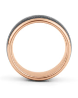 Rose gold galaxy meteorite tungsten ring lifestyle view