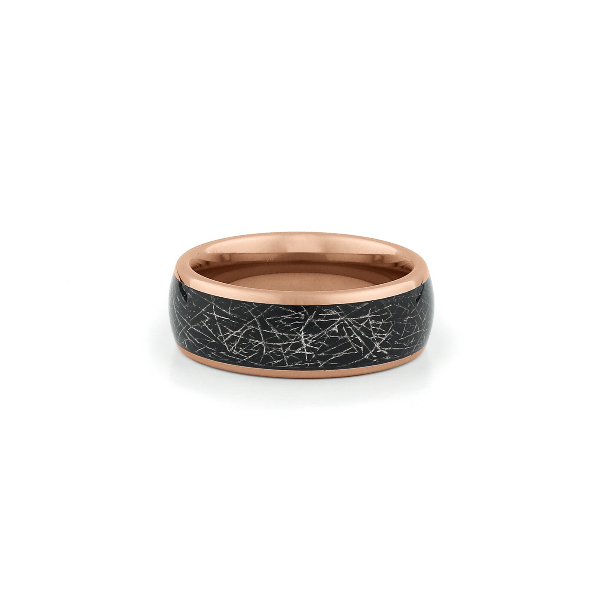 rose gold tungsten meteorite wedding band
