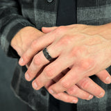 mens meteorite wedding ring polished tungsten with meteorite inlay