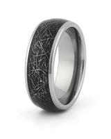Silver tungsten meteorite ring with galaxy inlay