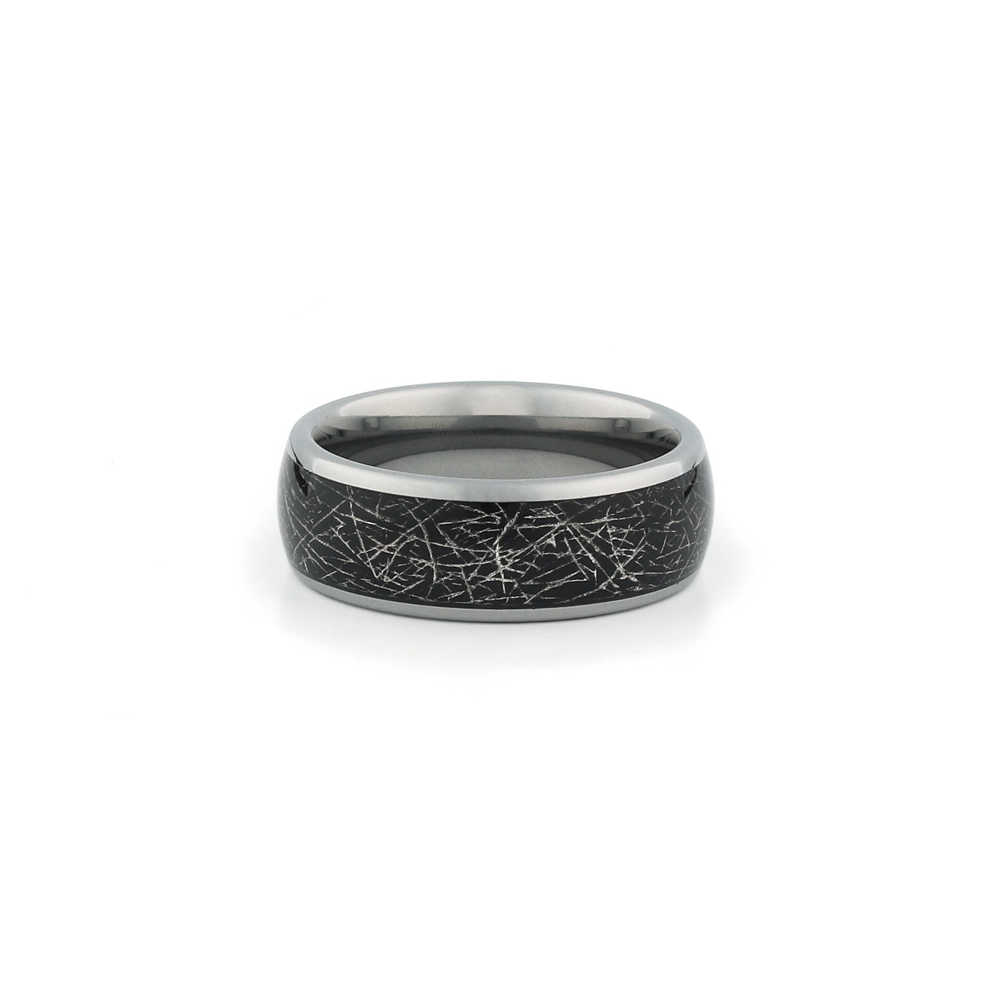 silver tungsten meteorite wedding ring for men