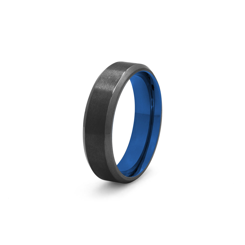 black and blue mens ring titanium