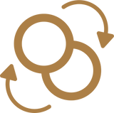 Gold icon of a circle with arrows on a white background
