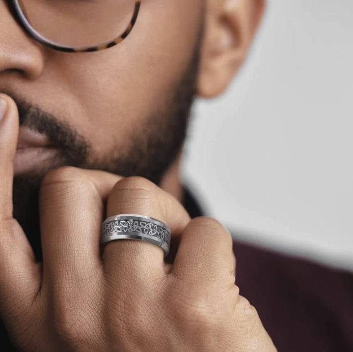 Mens Celtic knot tungsten wedding band – 8mm