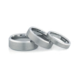 silver tungsten couples wedding ring set brushed center polished beveled edges matching wedding bands