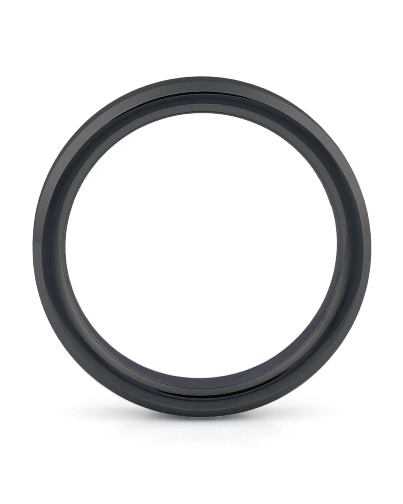 Side view of black 4mm bevelled tungsten wedding ring