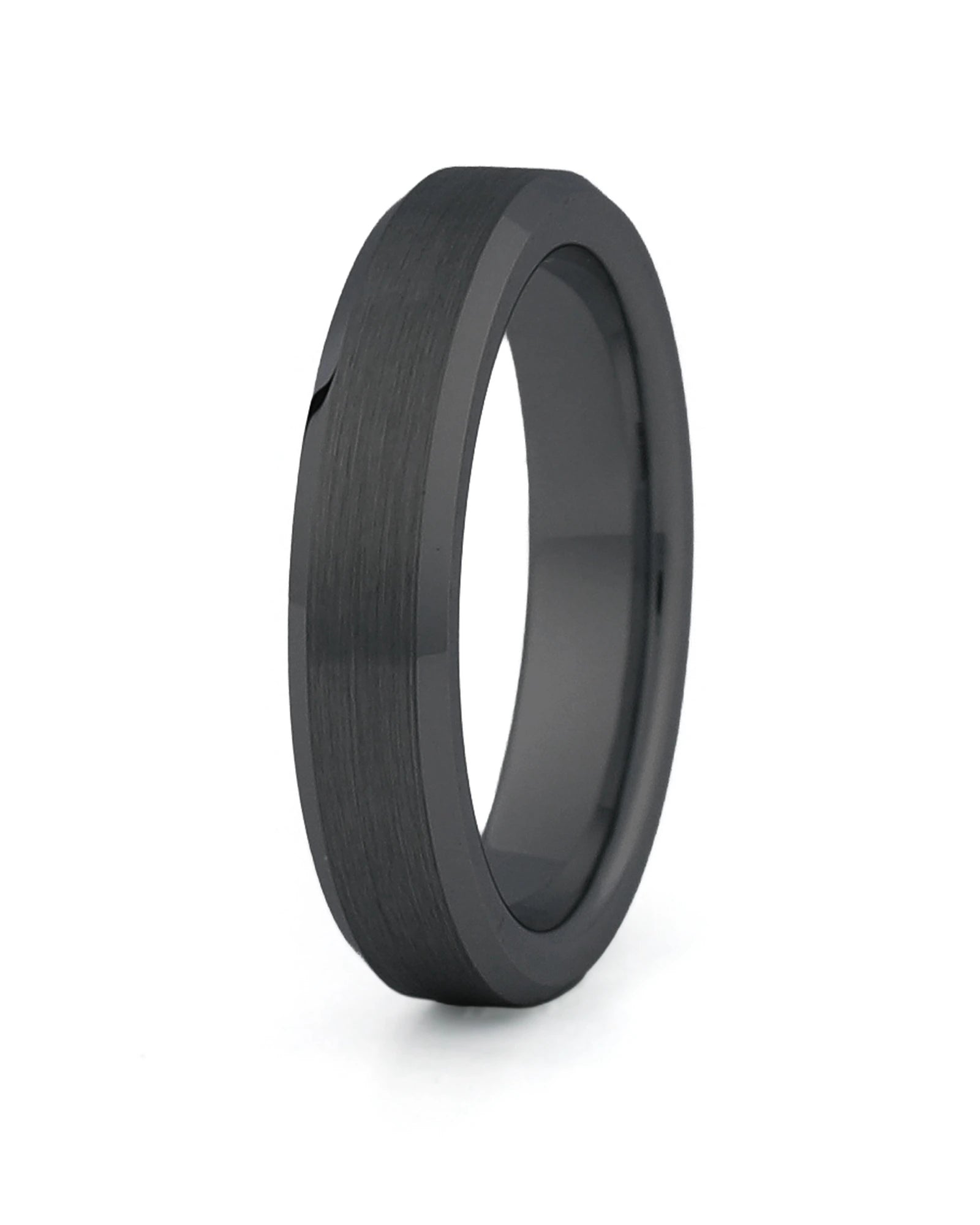 Black bevelled tungsten wedding ring for men, 4mm band