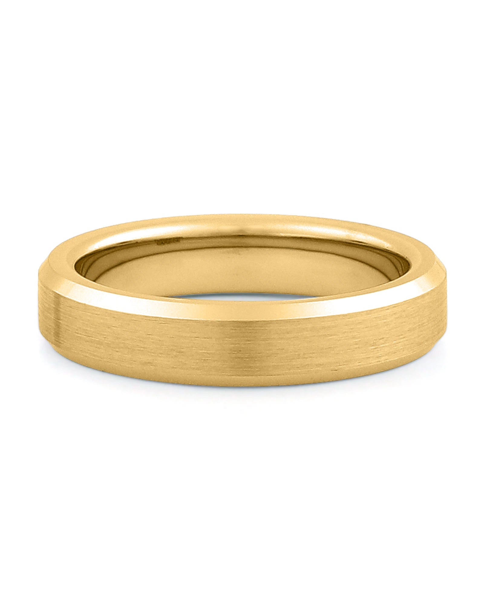 Front view of gold 4mm bevelled tungsten wedding band