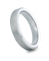 Silver 4mm bevelled tungsten wedding ring shown at an angle