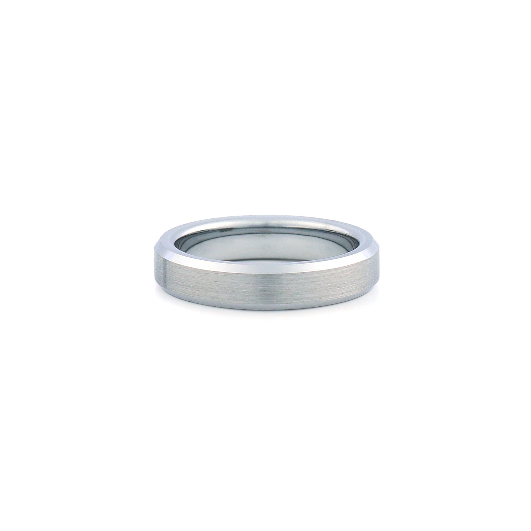 Silver tungsten wedding ring brushed centre polished beveled edges 4mm