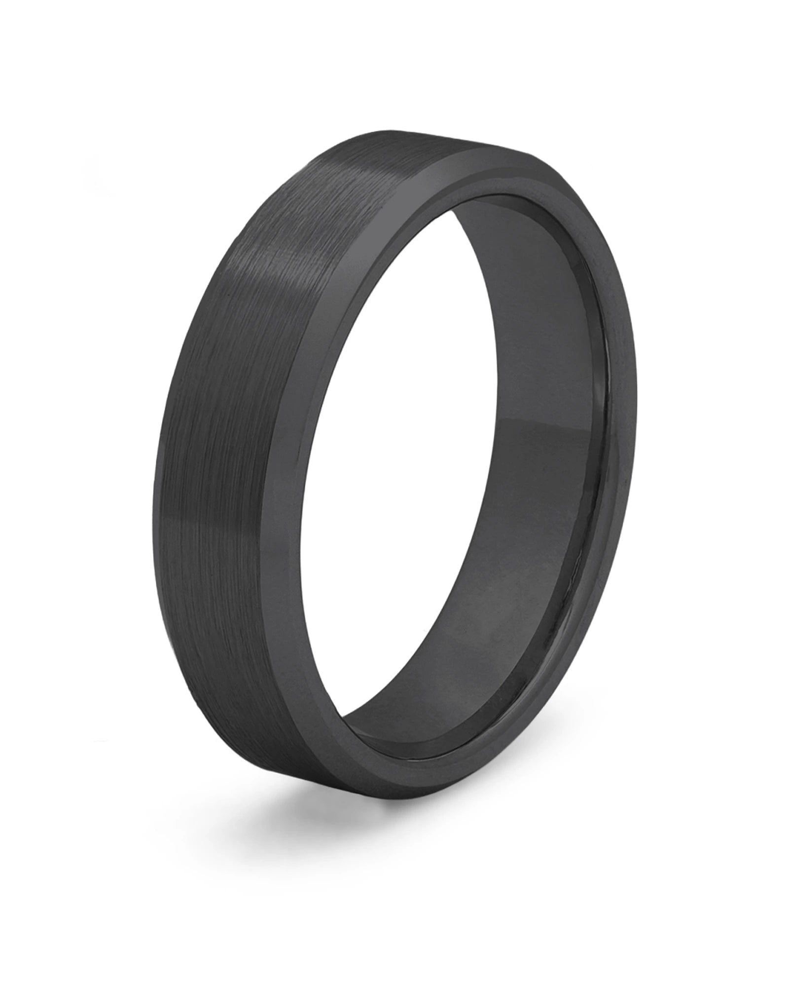Black bevelled tungsten wedding ring for men, 6mm band