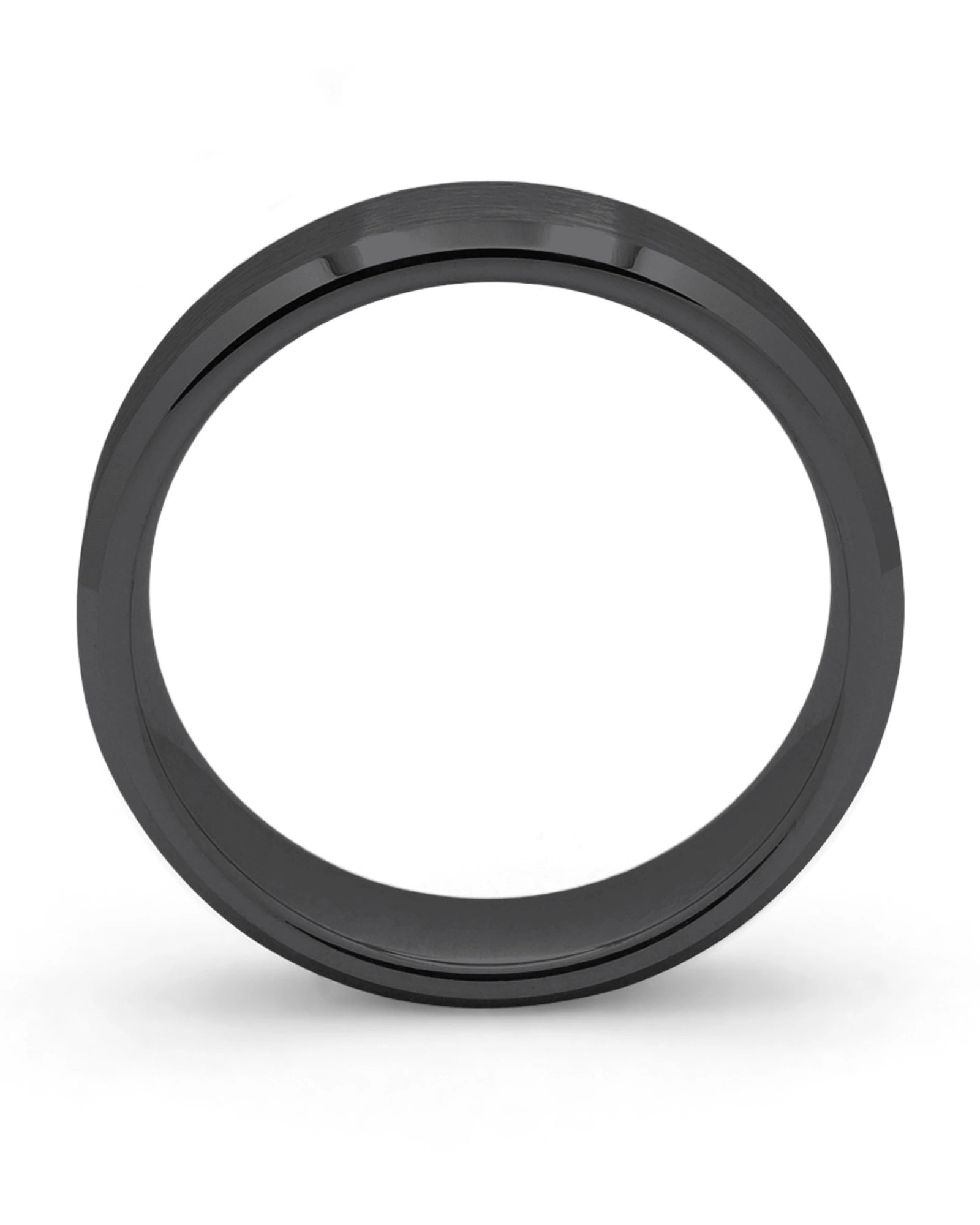 Side view of black 6mm bevelled tungsten wedding ring