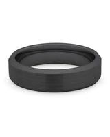 Front view of black 6mm bevelled tungsten wedding band