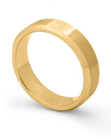 Gold 6mm bevelled tungsten wedding ring shown at an angle
