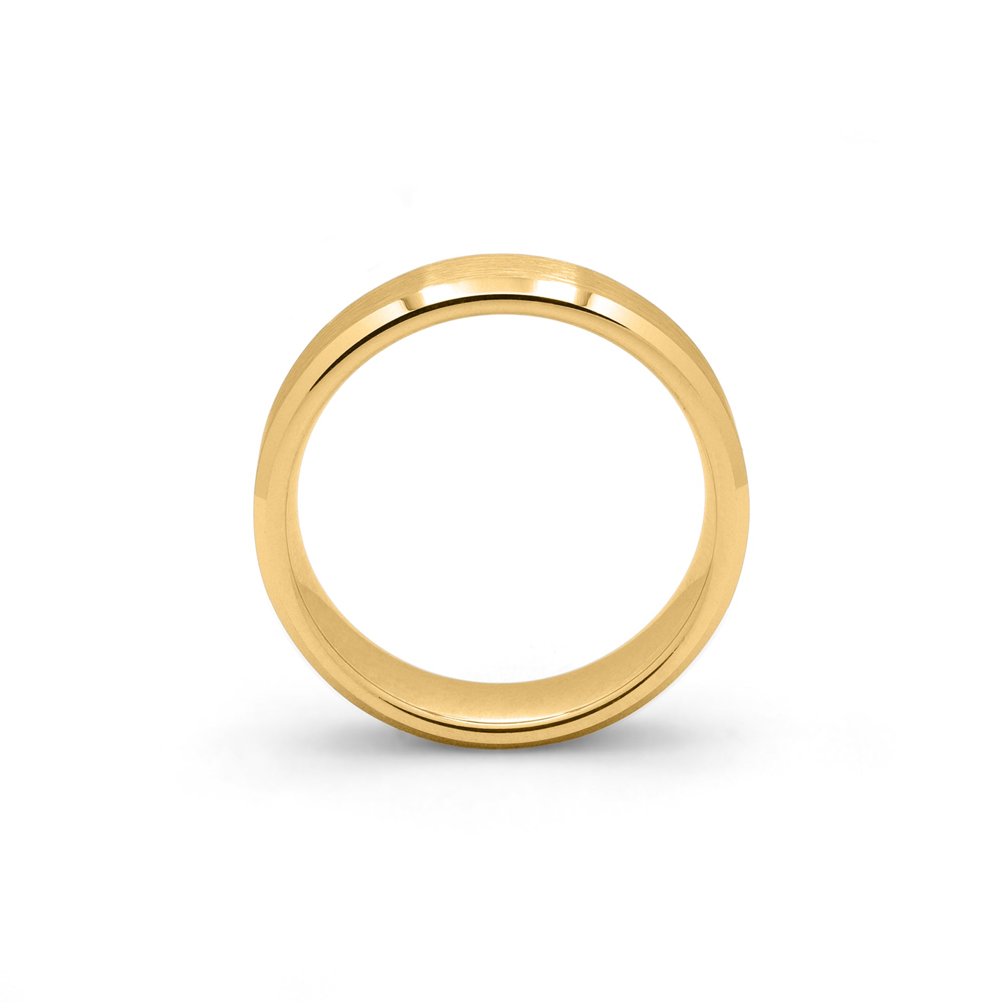 Gold tungsten wedding ring brushed centre polished beveled edges 6mm