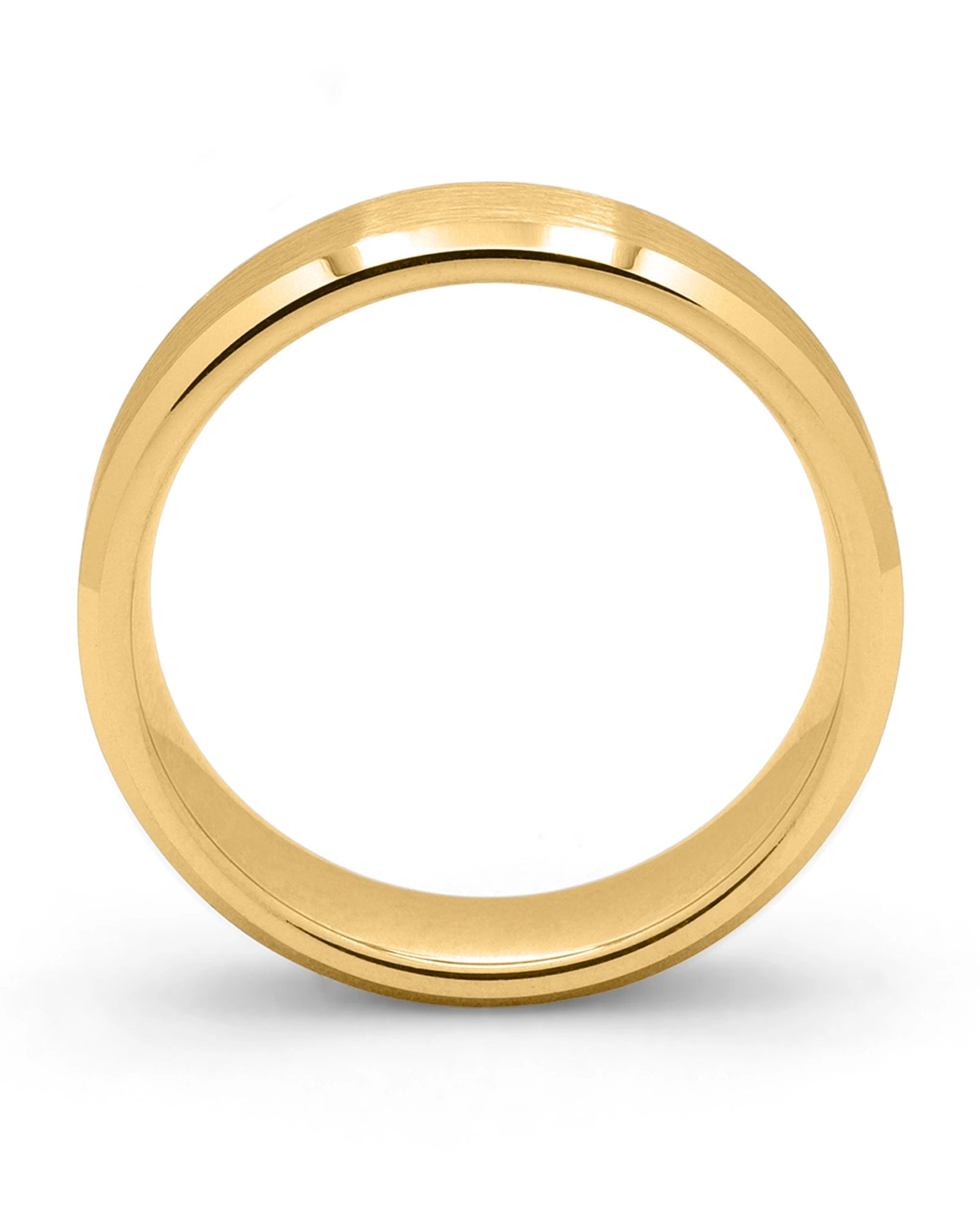 Side view of gold 6mm bevelled tungsten wedding ring