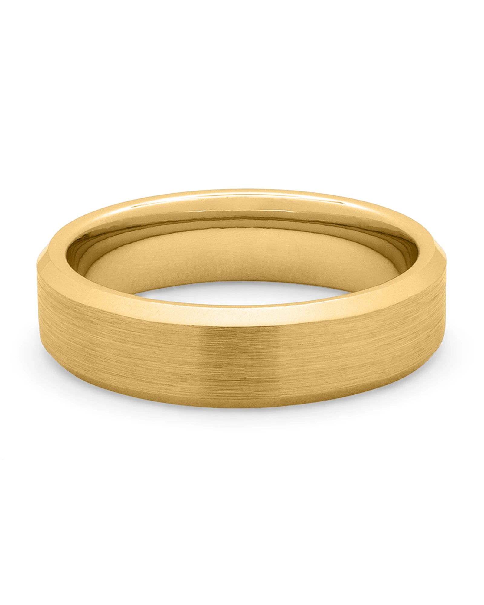 Front view of gold 6mm bevelled tungsten wedding band