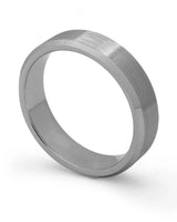 Gunmetal 6mm bevelled tungsten wedding ring shown at an angle